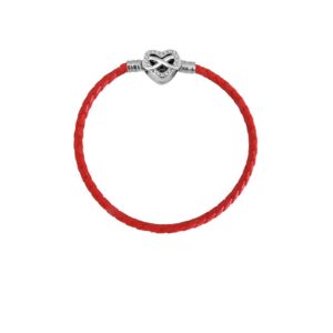 PULSERA DE CUERINA COLOR ROJO CON CIERRE CORAZON DE ACERO