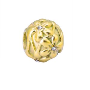 CHARMS DE ACERO DORADO MODELO DONA CON FLORES PASANTE