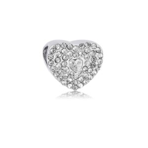 CHARMS DE ACERO MODELO CORAZON CON PIEDRAS BLANCAS