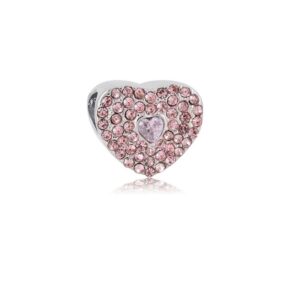 CHARMS DE ACERO MODELO CORAZON CON PIEDRAS ROSA