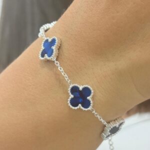 PULSERA de acero blanco diseño TREBOL azul