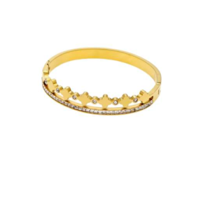 ESCLAVA DE ACERO DORADO CON TREBOLES