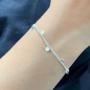 PULSERA DE ACERO BLANCO MODELO CON CIRCULOS COLGANTRES