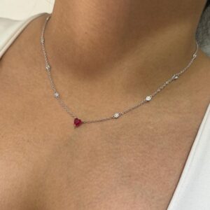CONJUNTO de plata rodinada modelo " CORAZÓN FUCSIA"