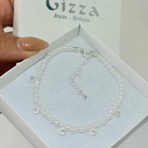 PULSERA CON SIMIL PERLAS Y DIJES CIRCULOS COLGANTES