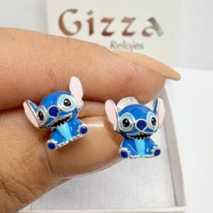 AROS DE PLATA MODELO PASANTE CON "STITCH" ESMALTADO EN COLOR