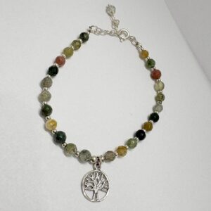PULSERA DE PIEDRAS NATUALES Y PLATA CON DIJE ARBOL DE LA VIDA