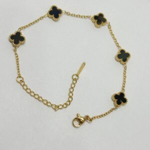 PULSERA DE ACERO DORADO MODELO TREBOLES NEGROS (CHICO)