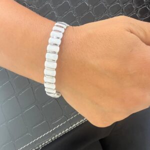 PULSERA DE ACERO Y CERÁMICA BLANCA