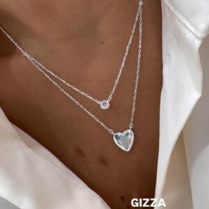 CONJUNTO DE PLATA RODINADA MODELO CORAZON CON PIEDRA
