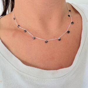 GARGANTILLA DE PLATA RODINADA Y CRISTALES COLOR NEGRO