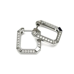 AROS DE PLATA RODINADA MODELO PRISMA BLANCO MEDIANO