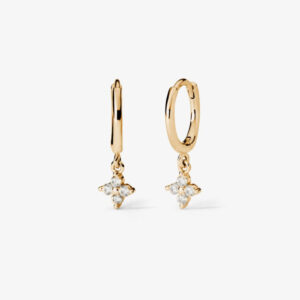 AROS HUGGIE CON FLOR CIRCONES DORADOS