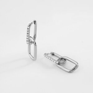 AROS DE PLATA RODINADA MODELO DOBLE RECTANGULO