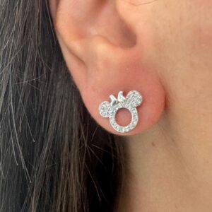 AROS DE PLATA RODINADA MODELO MINNIE MOUSE CON PIEDRAS