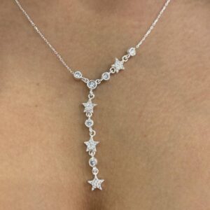 CORBATERO DE PLATA RODINADA MODELO ESTRELLAS CON PIEDRAS