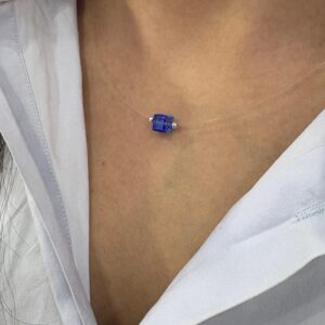 CONJUNTO de tanza con cristal europeo CUBO color azul de 5mm