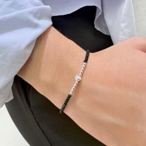 PULSERA DE PLATA Y CRISTAL CHECO CON CORAZON EN CENTRO