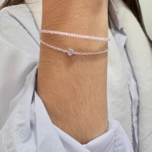 PULSERA DE PLATA MODELO DOBLE CON CRISTAL CHECO ROSA