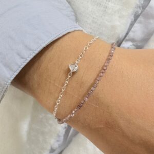 PULSERA DE PLATA MODELO DOBLE CON CRISTAL CHECO LILA