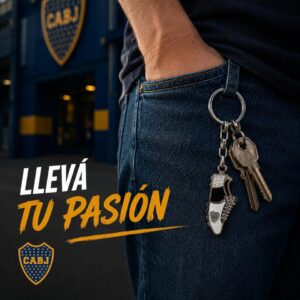 LLAVERO DE ACERO CON CUADRO DE FUTBOL BOCA JUNIORS