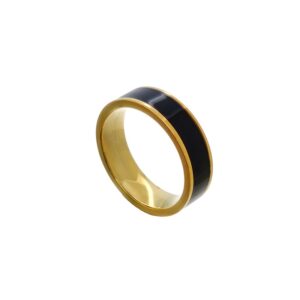 ANILLO DE ACERO DORADO MODELO CINTA CENTRO ESMALTADO NEGRO