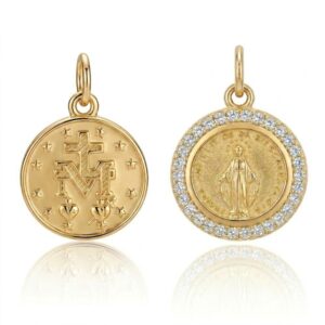 DIJE LINEA AMELIE DE PLATA RODINADA EN DORADO MODELO MEDALLA MILAGROSA 12MM