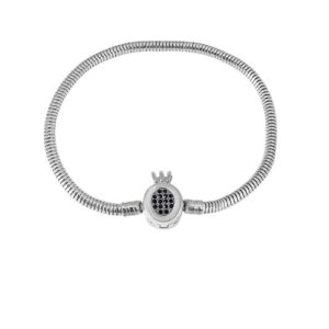 PULSERA DE ACERO MODELO "CIRLULO CON CORONA Y PIEDRAS"/ 18,5CM