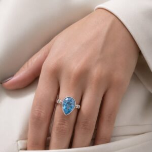 ANILLO CON PIEDRA CELESTE DE CRISTAL EUROPEO