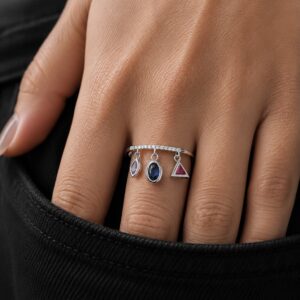 ANILLO DE PLATA RODINADA CON DIJES
