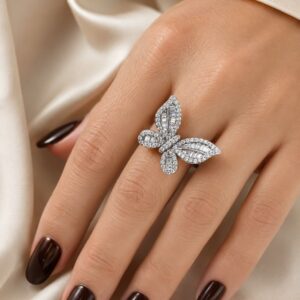 ANILLO DE PLATA RODINADA MODELO "MARIPOSA" N15