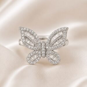ANILLO DE PLATA RODINADA MODELO "MARIPOSA" N21