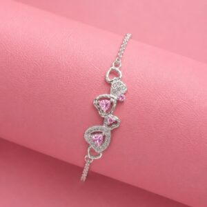 PULSERA DE ACERO BLANCO MODELO CORAZONES CENTRO ROSA