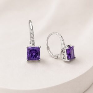 AROS DE PLATA RODINADA MODELO CUADRADO CON PIEDRAS SEMI COLGANTE