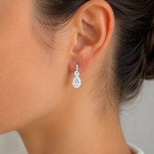 AROS DE PLATA RODINADA MODELO GOTA CON PIEDRAS SEMI COLGANTE