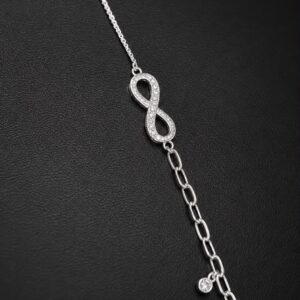 PULSERA DE PLATA RODINADA MODELO INFINITO CON PIEDRAS