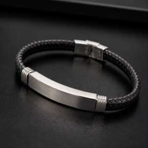 PULSERA DE CUERINA Y ACERO CON DISEÑO