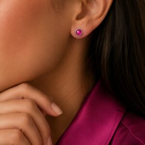 AROS DE PLATA MODELO CIRCULO CON PIEDRA COLOR FUCSIA