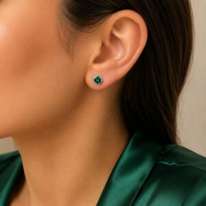 AROS DE PLATA MODELO CIRCULO CON PIEDRA COLOR VERDE