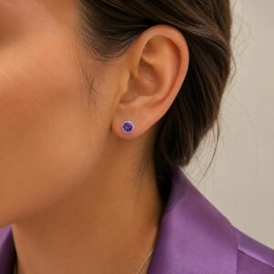 AROS DE PLATA MODELO CIRCULO CON PIEDRA COLOR VIOLETA