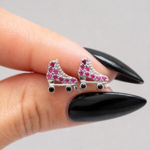 AROS de plata diseño PATIN con piedras color fucsia