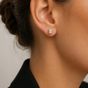 AROS DE PLATA CON ORO MODELO CUADRADO DE 6MM COLOR BLANCO A ROSCA