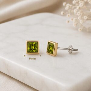 AROS DE PLATA CON ORO MODELO CUADRADO DE 6MM COLOR VERDE A ROSCA