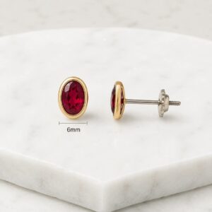 AROS DE PLATA CON ORO MODELO OVALADO DE 4MM COLOR ROJO A ROSCA