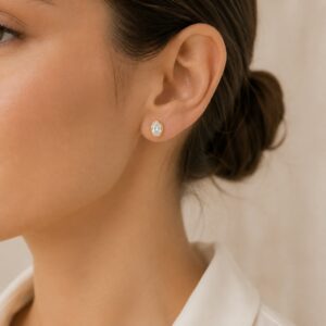 AROS DE PLATA CON ORO MODELO OVALADO DE 4MM COLOR BLANCO A ROSCA