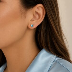 AROS DE PLATA CON ORO MODELO CORAZON DE 5MM COLOR TURQUESA A ROSCA