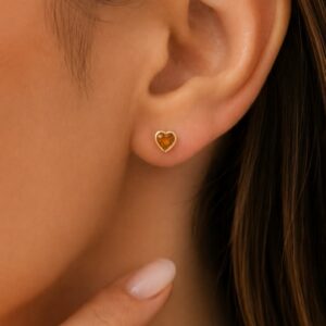 AROS DE PLATA CON ORO MODELO CORAZON DE MM COLOR AMBAR A ROSCA