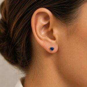 AROS DE PLATA CON ORO MODELO CORAZON DE 4MM COLOR AZUL A ROSCA