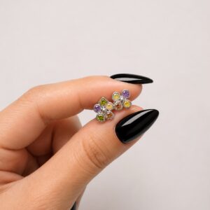 AROS de plata rodinada modelo FLOR con piedras