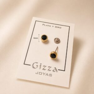 AROS DE PLATA CON ORO ABRIDOR MODELO CIRCULO DE 6MM COLOR NEGRO